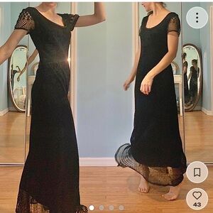 Vintage 90’s Superstition Brown Lace Overlay Scoop Neck Lined Maxi Dress,Medium